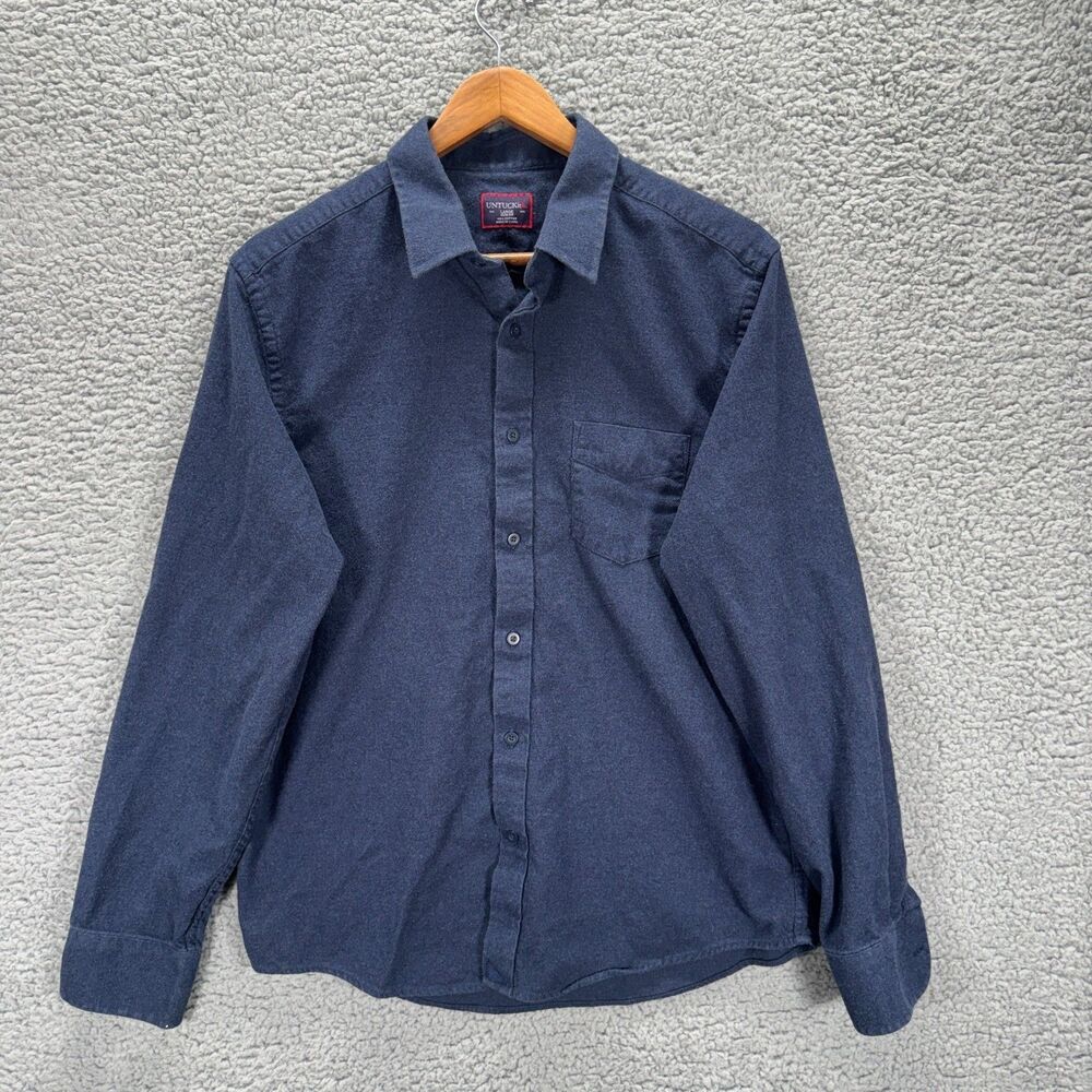 UNTUCKit Fuligni Flannel Shirt Men Large Slim Fit Blue Long Sleeve Cotton